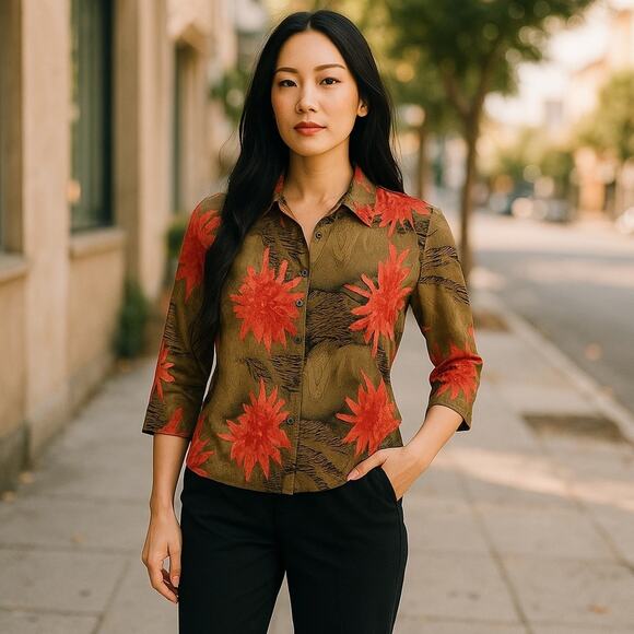 Vintage Alberto Makali Y2K Semi-Sheer Crinkle Abstract Blouse Size Small NWOT - Picture 14 of 14